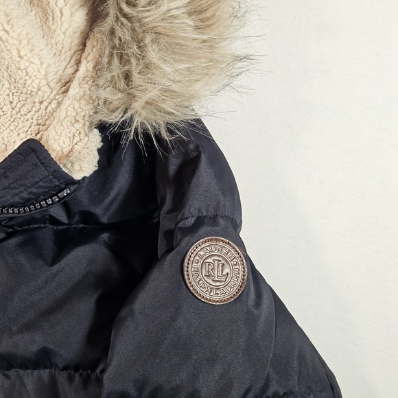 Lauren Ralph Lauren Coat Women's Size SP Faux Fir Down Filled Puffer Coat Navy - Picture 5 of 10